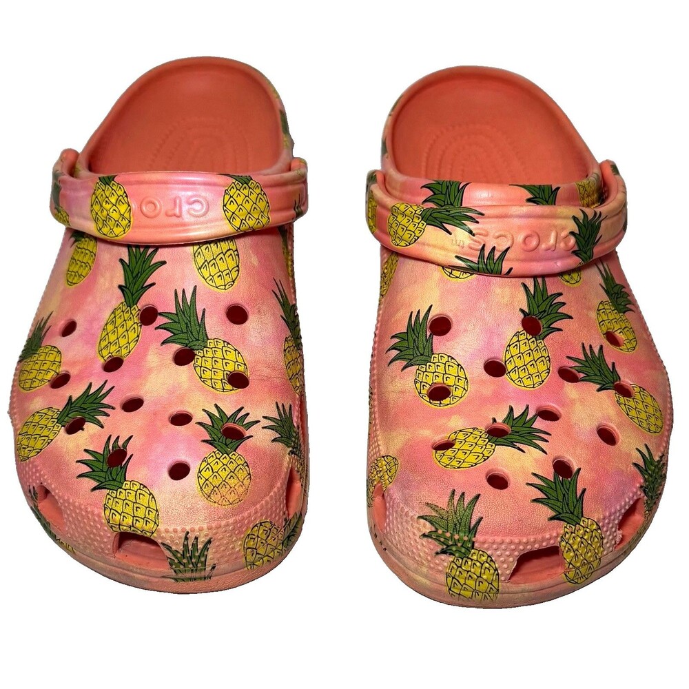 Crocs Classic Clogs Pineapple Print Pink Tie Dye W12 M10 Comfort Slip On